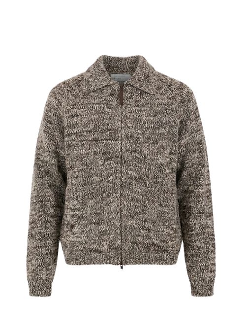 Lambswool Zip Cardigan Universal Works. | 35471ECRU/BROWN